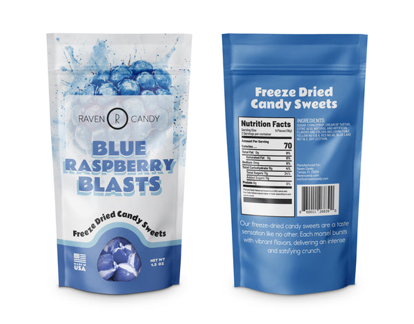 Blue Raspberry Swirl Freeze Raven Candy Blue Raspberry Blasts Freeze Dried Candy 1.5 oz