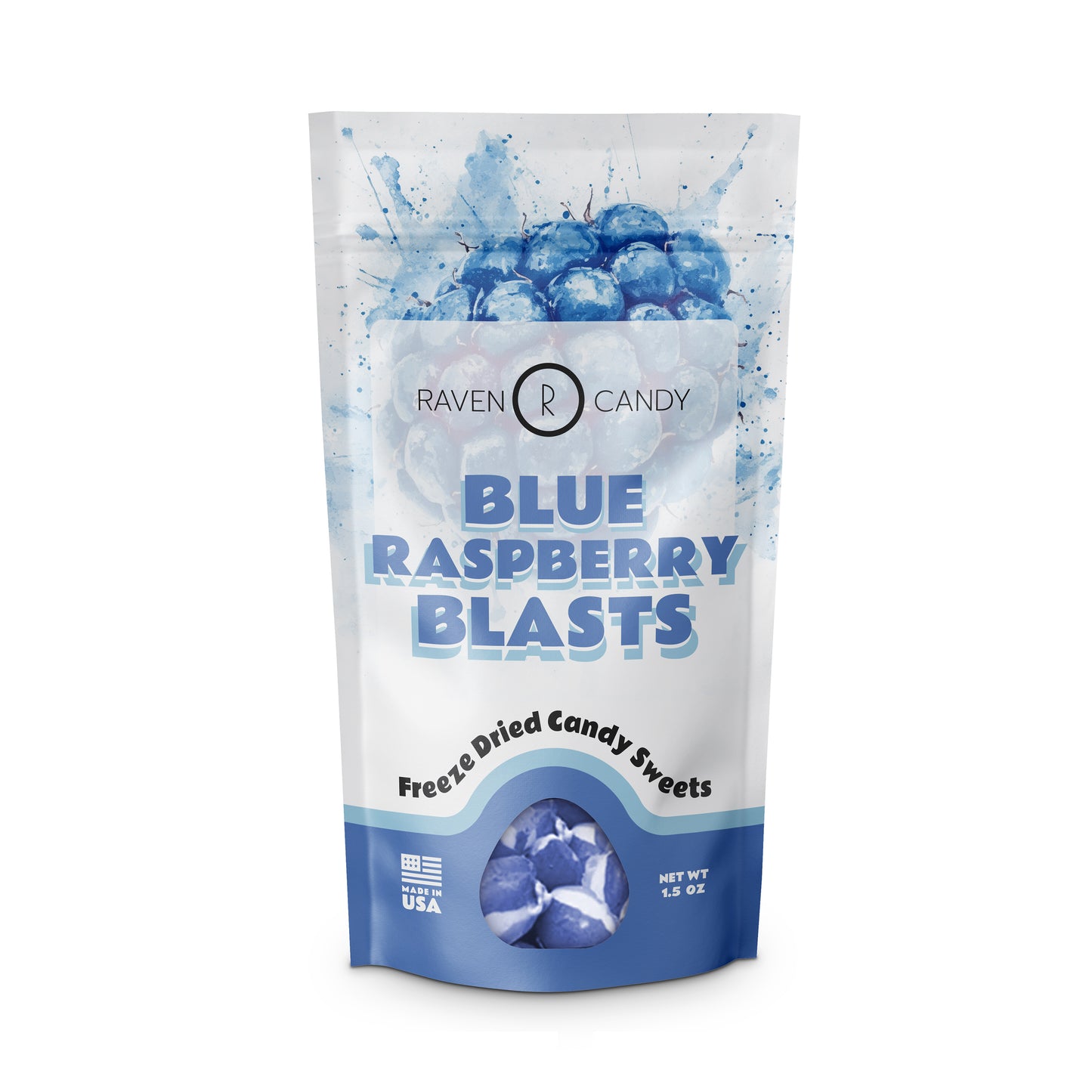 Raven Candy Blue Raspberry Blasts Freeze Dried Candy 1.5 oz
