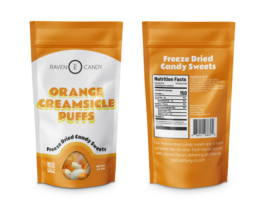 Raven Candy Orange Creamsicle Puffs Freeze Dried Candy 1.5 oz