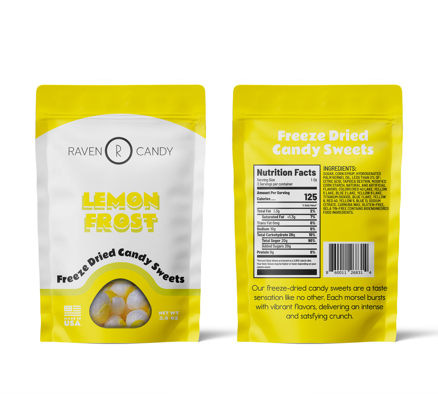 Raven Candy Lemon Frost Freeze Dried Candy 3 oz